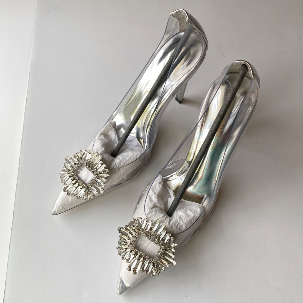 Good American Cinder f*cking Rella Pump Metallic Silver Heels Size 10 NWT - Picture 2 of 13